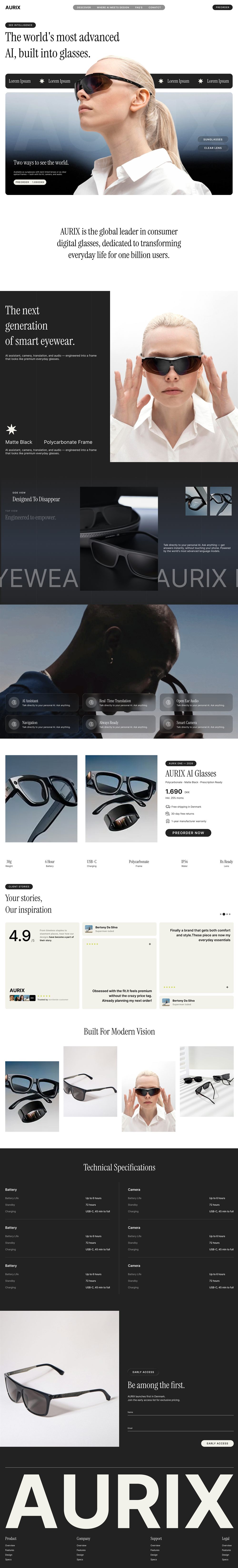 Aurix Glasses website by Devjour Technologies